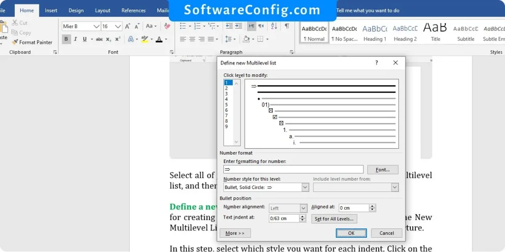 Define a new multilevel list in Word