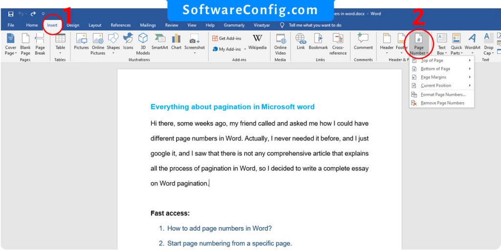how to paginate in word