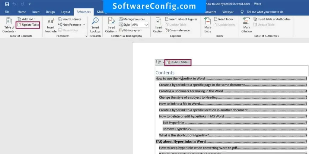 How to update TOC in Word