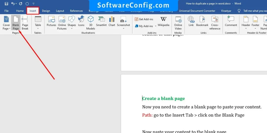 Create a blank page in word