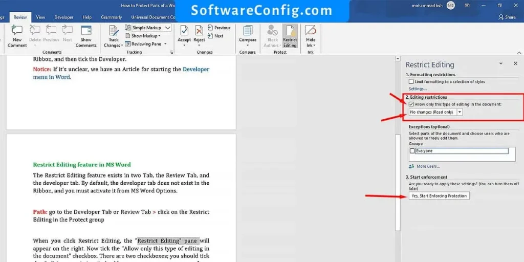 Restrict Editing feature in MS Word