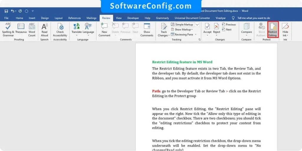 Restrict Editing in Word