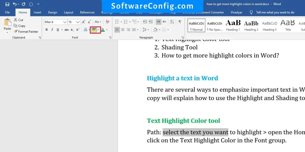 Text Highlight Color tool in Word