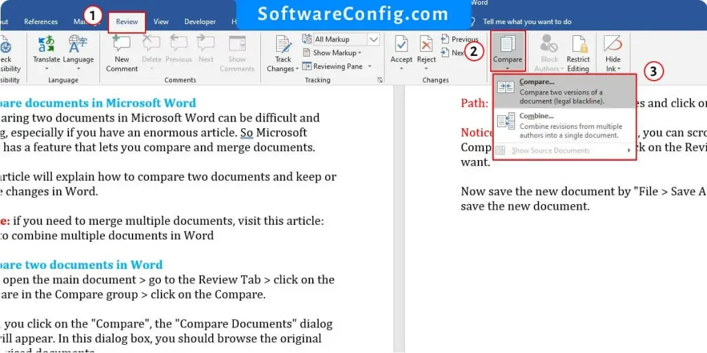 Compare two documents in Word