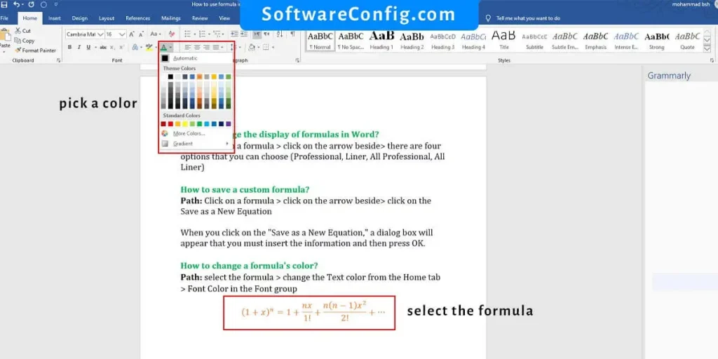 How to change the color of formula