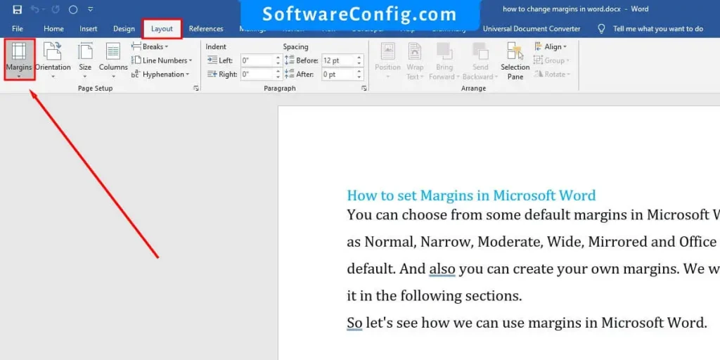 click on the "Margins"